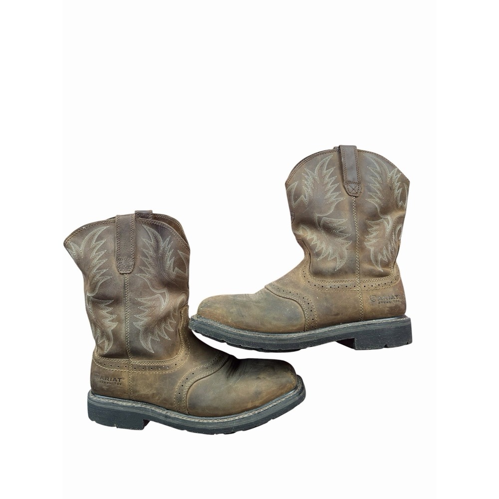MENS ARIAT WORK BOOT STEEL TOE SIERRA SADDLE AGED BARK Size 9.5